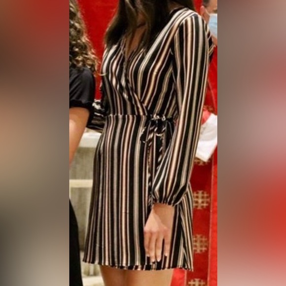 Exhilaration Striped Wrap Dress - Picture 3 of 4